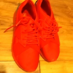 Puma red satin sneakers iridescent accent